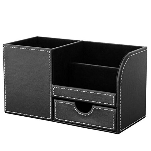 PU Leather Desk Organizer with Drawer, Pen Holder, Phone Storage - Picture 4 of 7